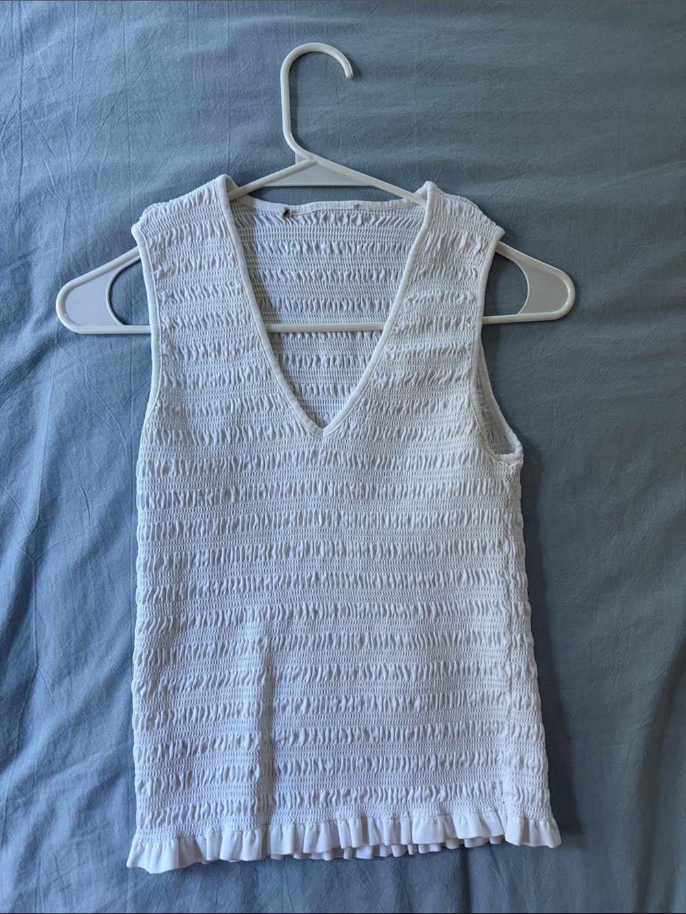 LOFT Smocked White Knit Top